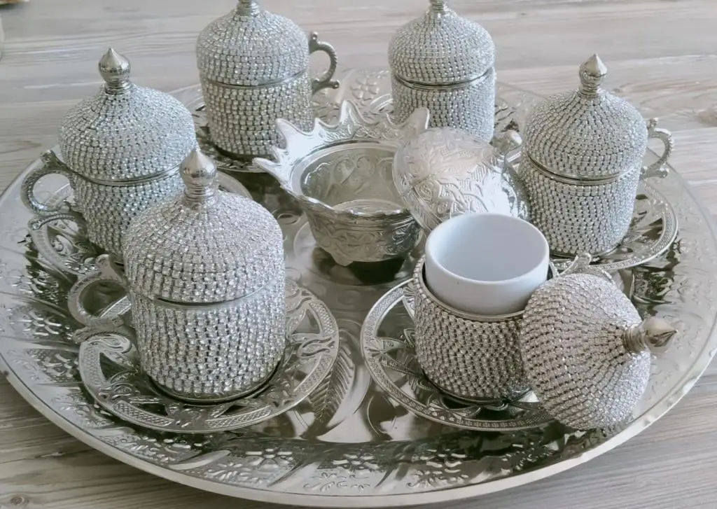 

6 person turkish coffee set with ottoman motifs-white stone