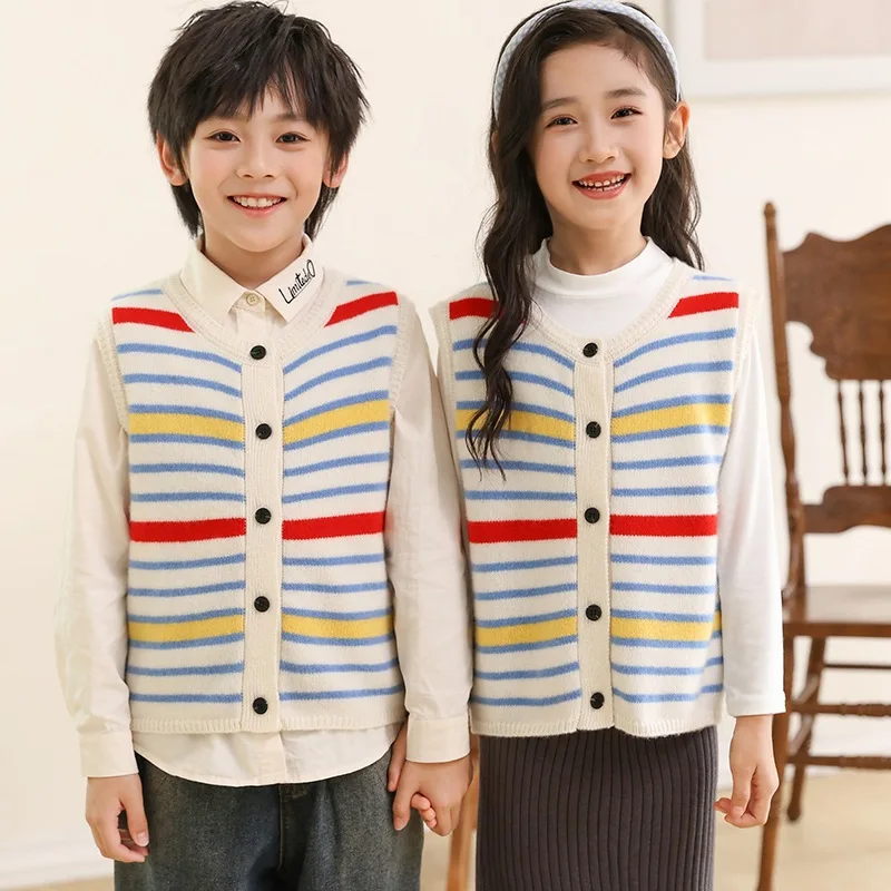 Fashionable Stylish Striped Wool Men's and Women's's Same Vest Autumn Winter New Sleeveless Cardigan F