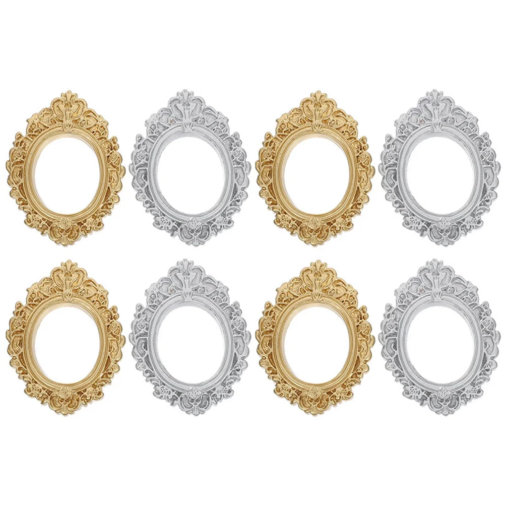 

8 Pcs Photo Frame Tiny Display Mini Furniture Decorative Ornament Dollhouse Prop Stand Vintage Golden Picture Kit