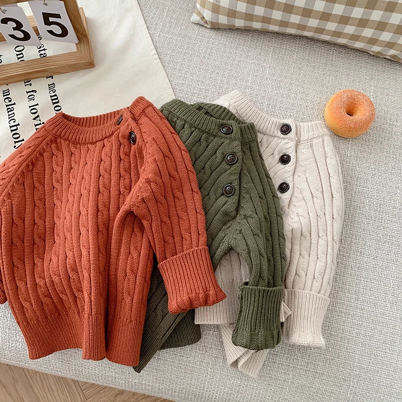 

New 73-130 Girls boy winter autumnwarm pullover sweater knitwear kids baby solid clothes children students top 0-6year 3color