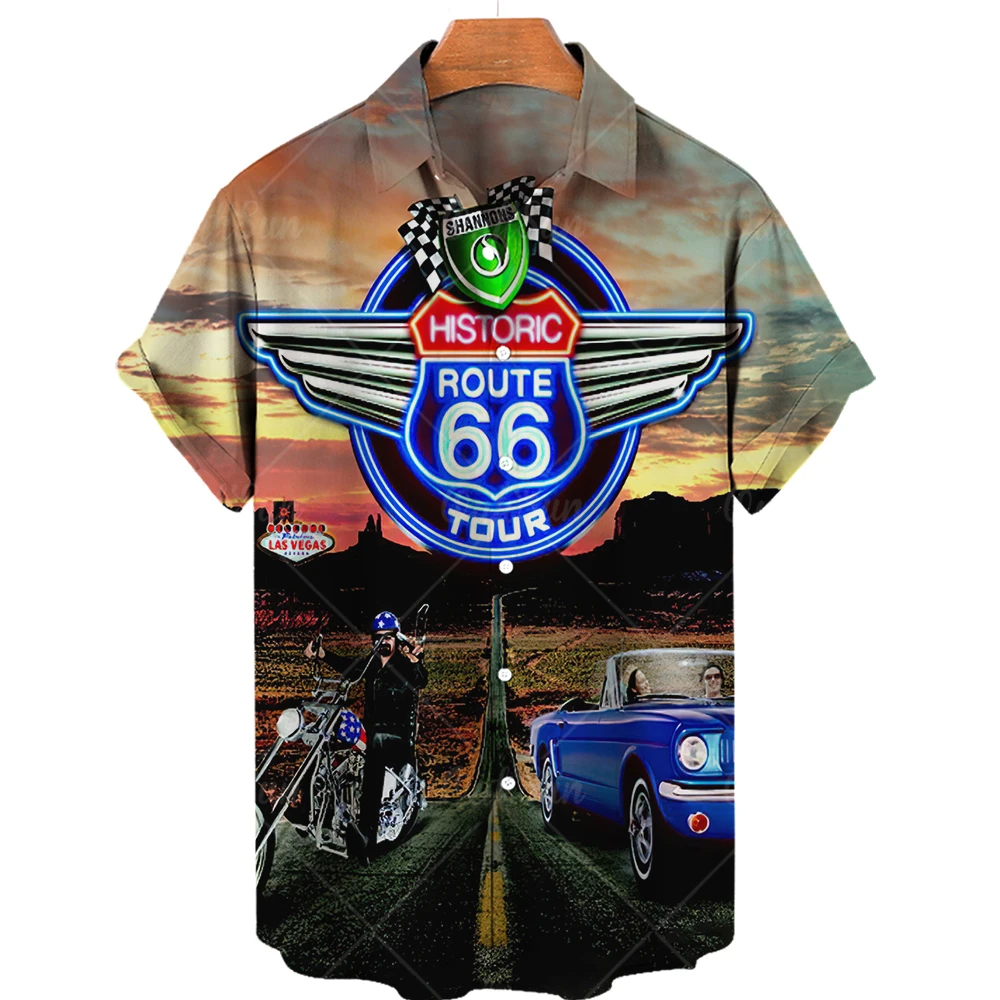 Route 66 Motorcycle Men's shirt 3d Motorcycle Girl Route 66 men's shirt Short sleeve oversized top T-shirt People Travel