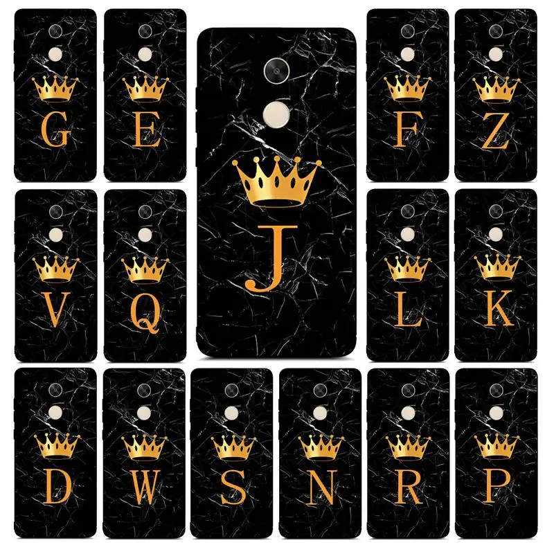 

Black Marble Crown Letter Phone Case for Redmi Note 8 7 9 4 6 pro max T X 5A 3 10 lite pro