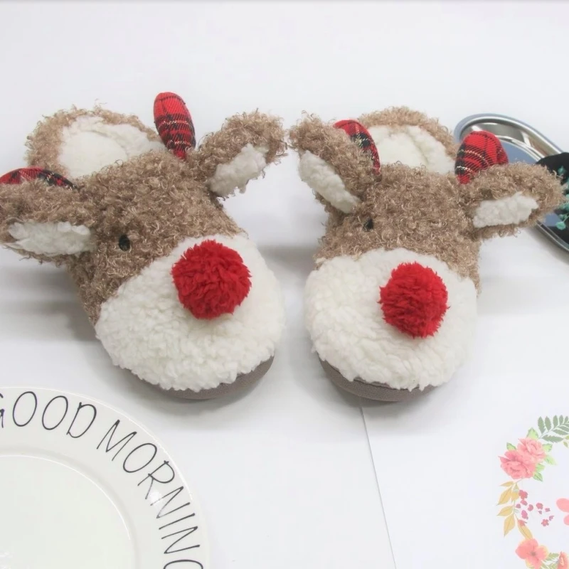 Elk Slippers Cute Cartoon Christmas Style Winter Warm Cotton Shoes Women Home Non Slip Light Comfortable Super Soft Sole Slipper