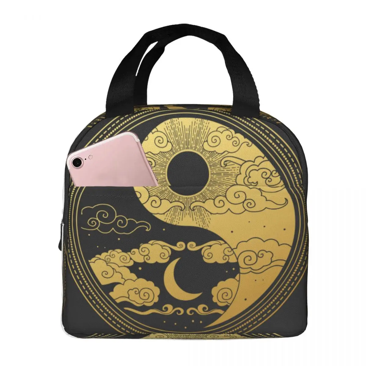 

Oriental Sun Moon Clouds Stars Cooler Bag Portable Zipper Thermal Lunch Bag Convenient Lunch Box Tote Food Bag