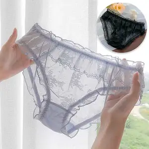 1pcs Sexy Lace Girls Panties New Sweet Ruffles Breathable Low Waist Women Lingerie Lace Solid Color Panties