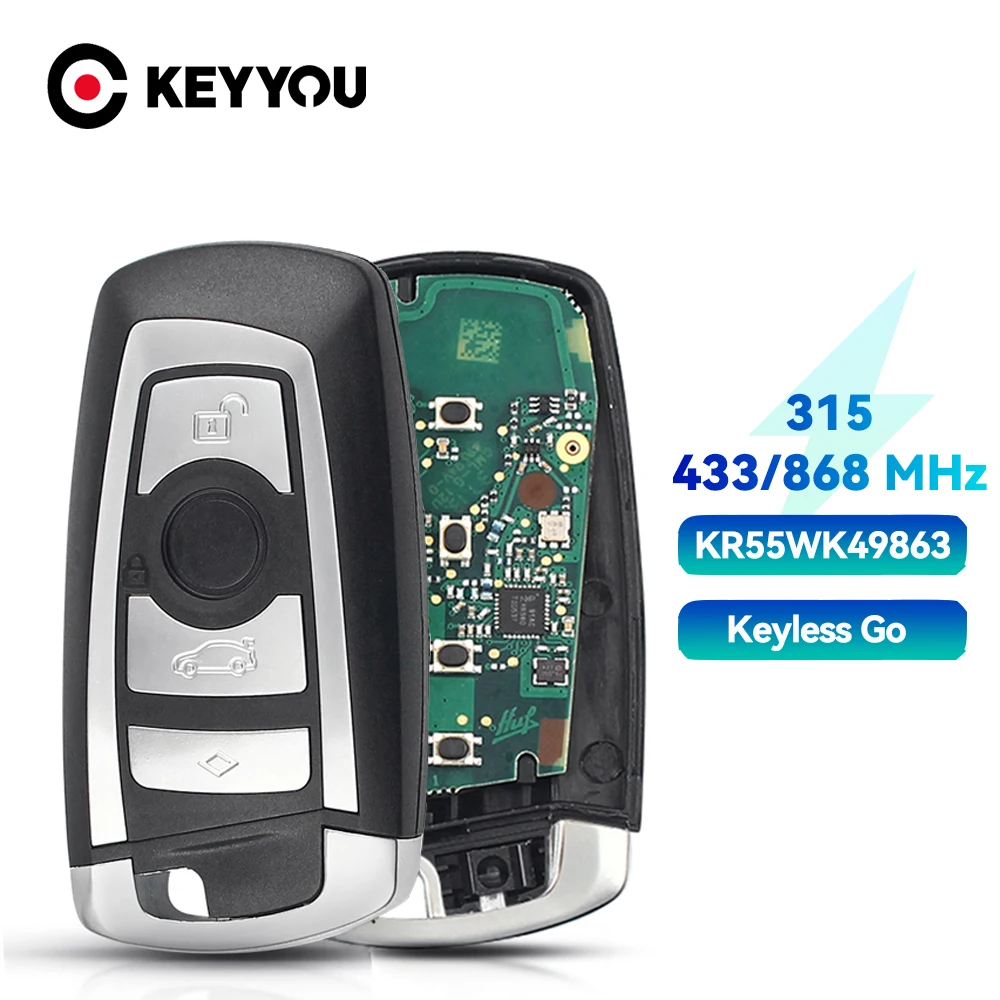 KEYYOU 4 Button Remote Control Car Key Fob Case For BMW 5, 7 Series CAS4 Keyless Entry Remote KR55WK49863 315/433/868mhz