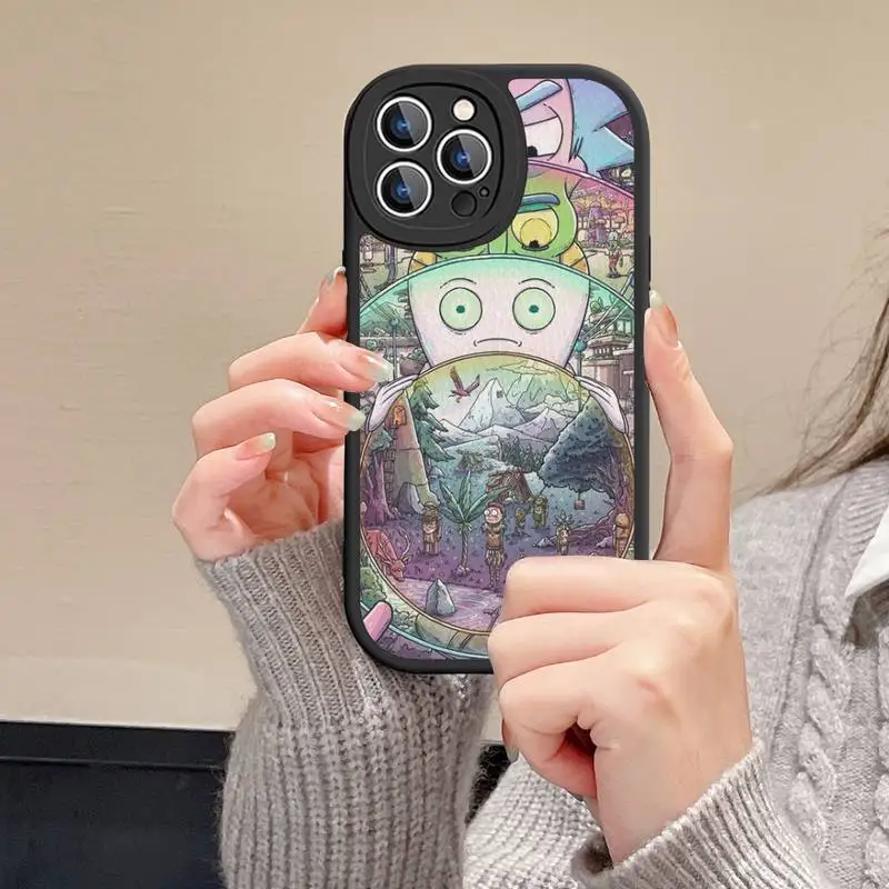 R-RickS Anime Funny Phone Case Hard Leather For iPhone 14 13 12 Mini 11 14 Pro Max Xs X Xr 7 8 Plus