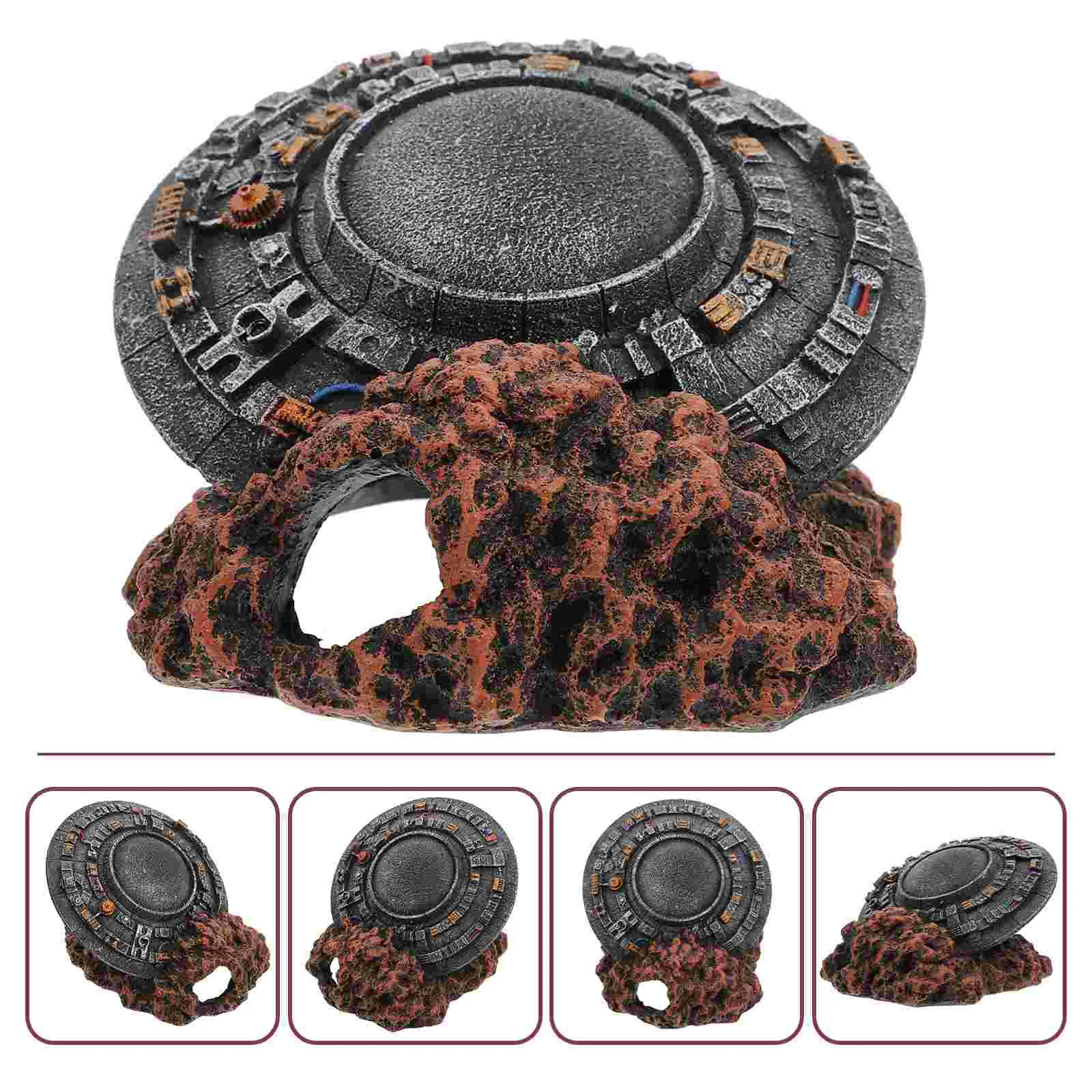

Aquarium Tank Ornament Resin UFO Wreck Ornament Hiding Cave Decor (As Shown)