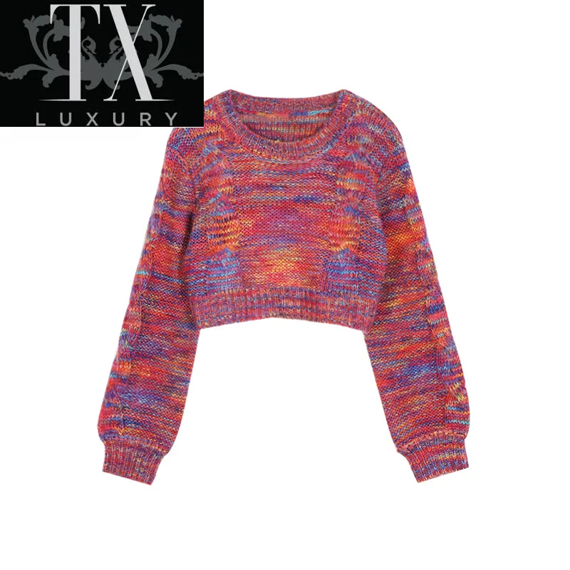 

Korean Women Sweaters Long Sleeve Christmas Rainbow Color Knit Sweater Jumpers Loose Autumn Winter Casual Female Top Pullovers