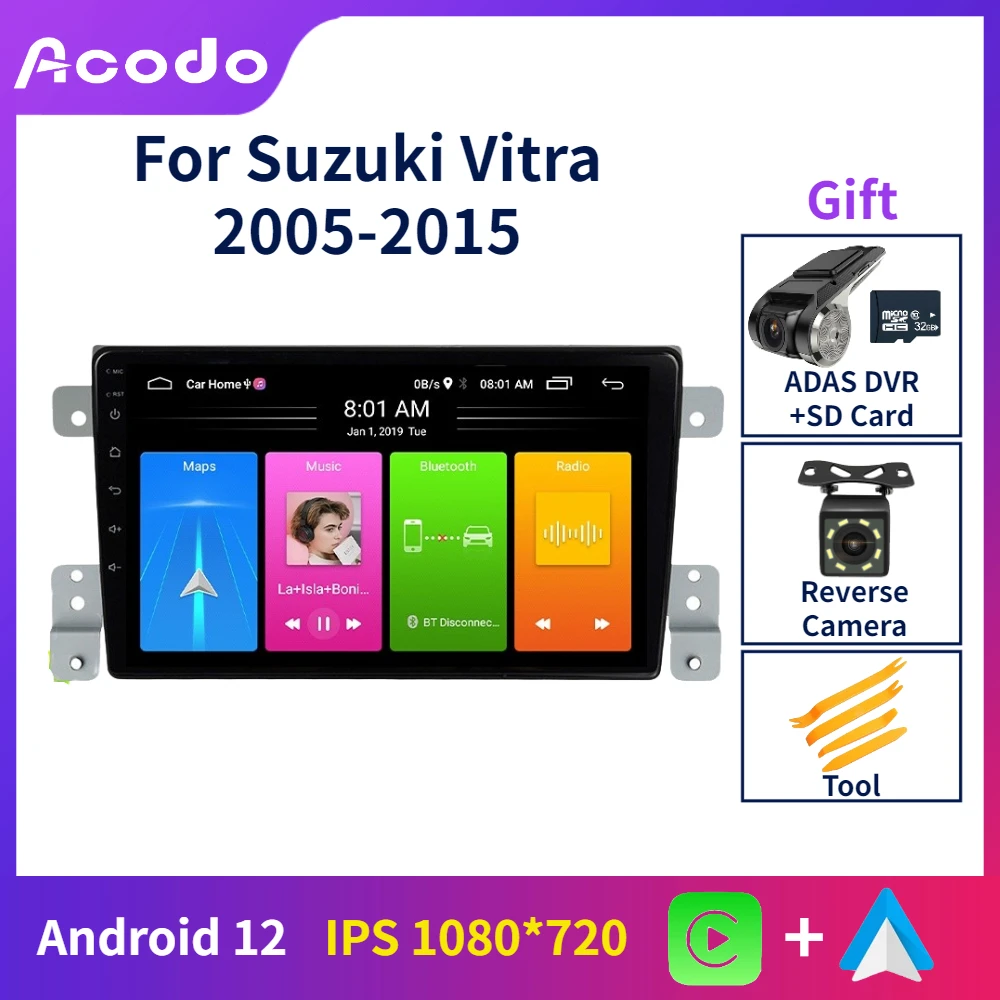 

Автомобильный плеер Acodo, 9 дюймов, Android 12, для Suzuki Grand Vitara 2005-2015, Bluetooth, IPS экран, Carplay, GPS, Wi-Fi, FM, BT, SWC, автомобильное радио, стерео