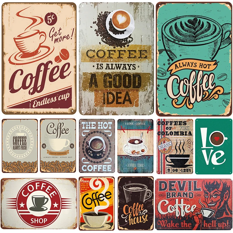 

Металлическая винтажная Оловянная табличка в форме кофе, булавка, потертый Шикарный декор, винтажное украшение для бара, металлический пос...