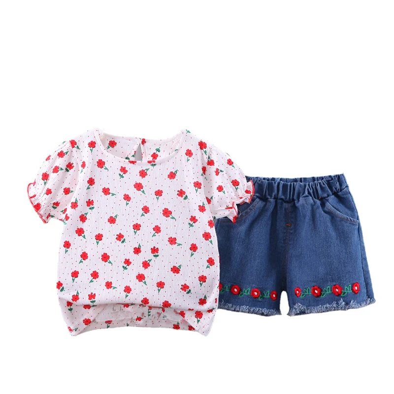 

New Summer Baby Girls Clothes Suit Children Cute Fashion Printed T-Shirt Shorts 2Pcs/Sets Toddler Casual Costume Kids Tracksuits