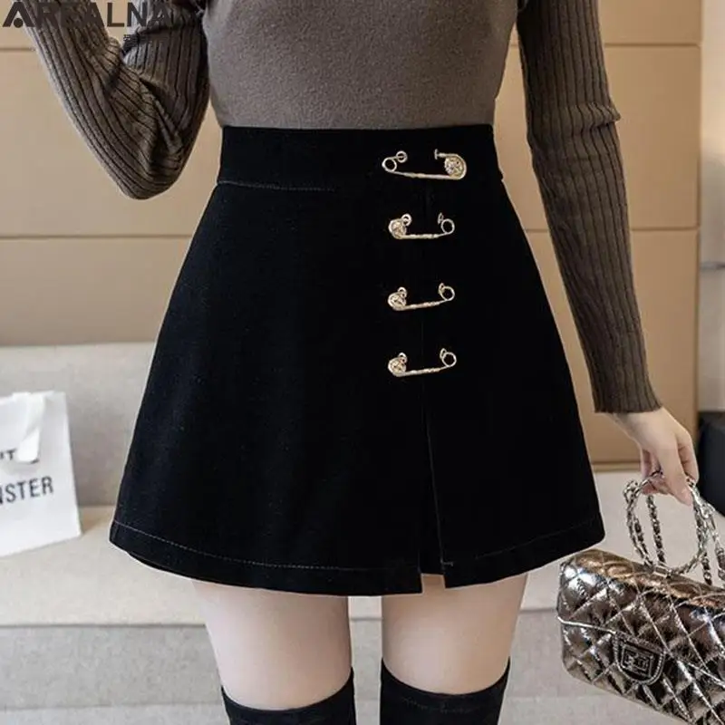 

Женские шорты с высокой талией, повседневная золотистая бархатная черная юбка, весенние свободные трапециевидные шорты большого размера в Корейском стиле, офисная одежда, 5XL