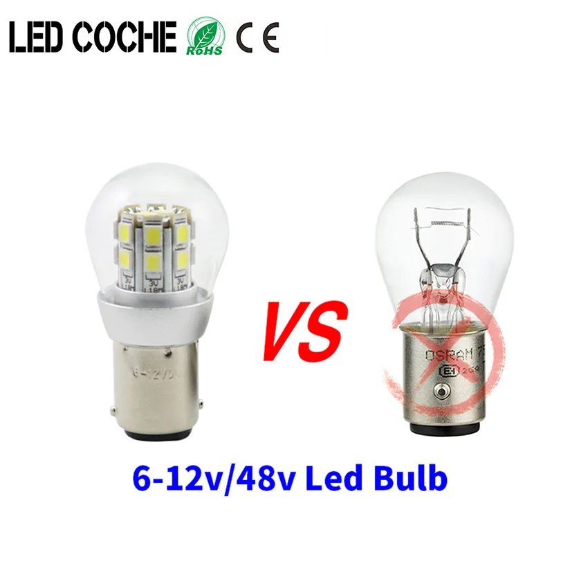 

Led Coche S25 BAY15D 6V 1157 P21/5W Led 48V Forklift Light Car Turn Signal Auto Reverse Lamp Bulb Navigation Lights Warm white