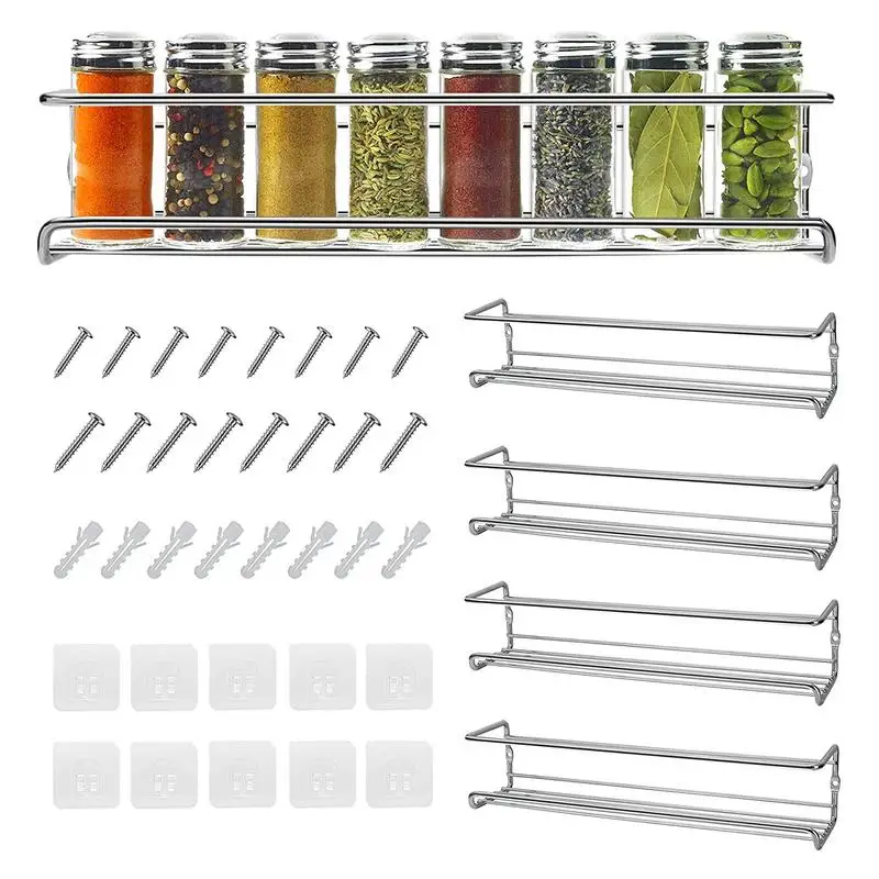 

4pcs Wall Mount Spice Rack Spice Organizer Rack Seasoning Shelves Holder Space Saving Seasoning Organizer Holder Spice Shelves