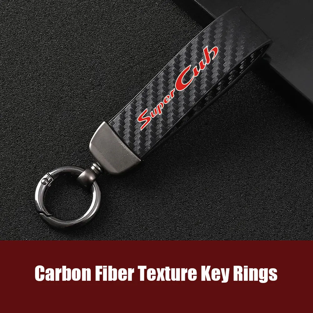 

For Honda Super Cub Car KeyChain Carbon Fiber Style Leather Motorcycle Key Rings Holder Bag Pendant High-Grade Auto Accessories