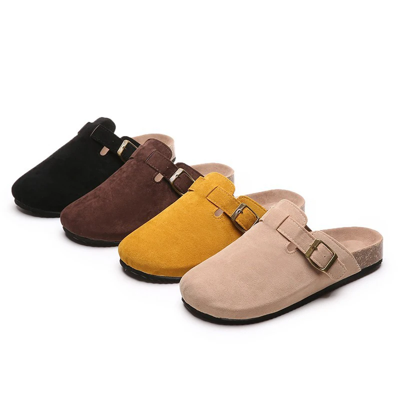 

2023 New Women's Closed Toe Slippers Summer Fashion Cow Suede Clog Sandals Ladies Vintage Garden Muller Clogs Slippers