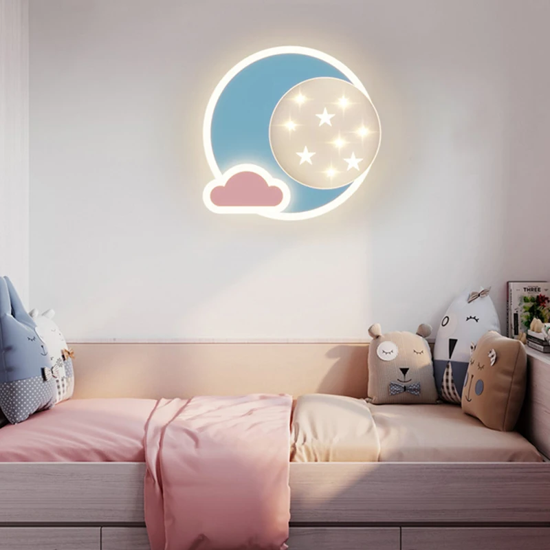 Modern LED Wall Light for Kids Room Decoration Lamps AC220V Boy Girl Blue Pink Bedroom Bedside Wall Lamp