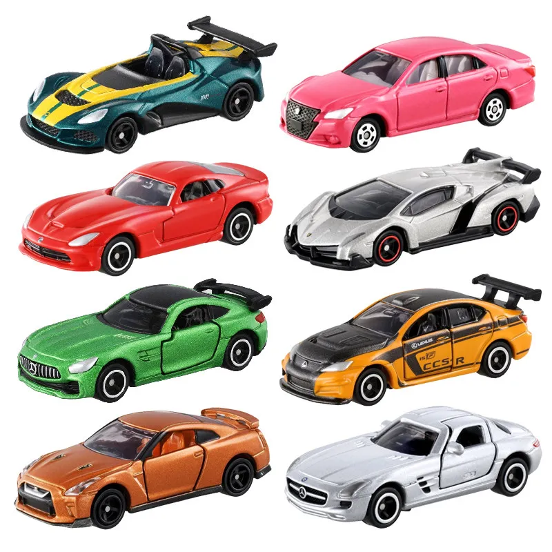 Фото Игрушечные машинки Tomica для мальчиков, подарки на праздники, модели автомобилей TOMY Domeka из сплава, игрушки для мальчиков, красно-белая коробка, маленькие спортивные машинки. №2
