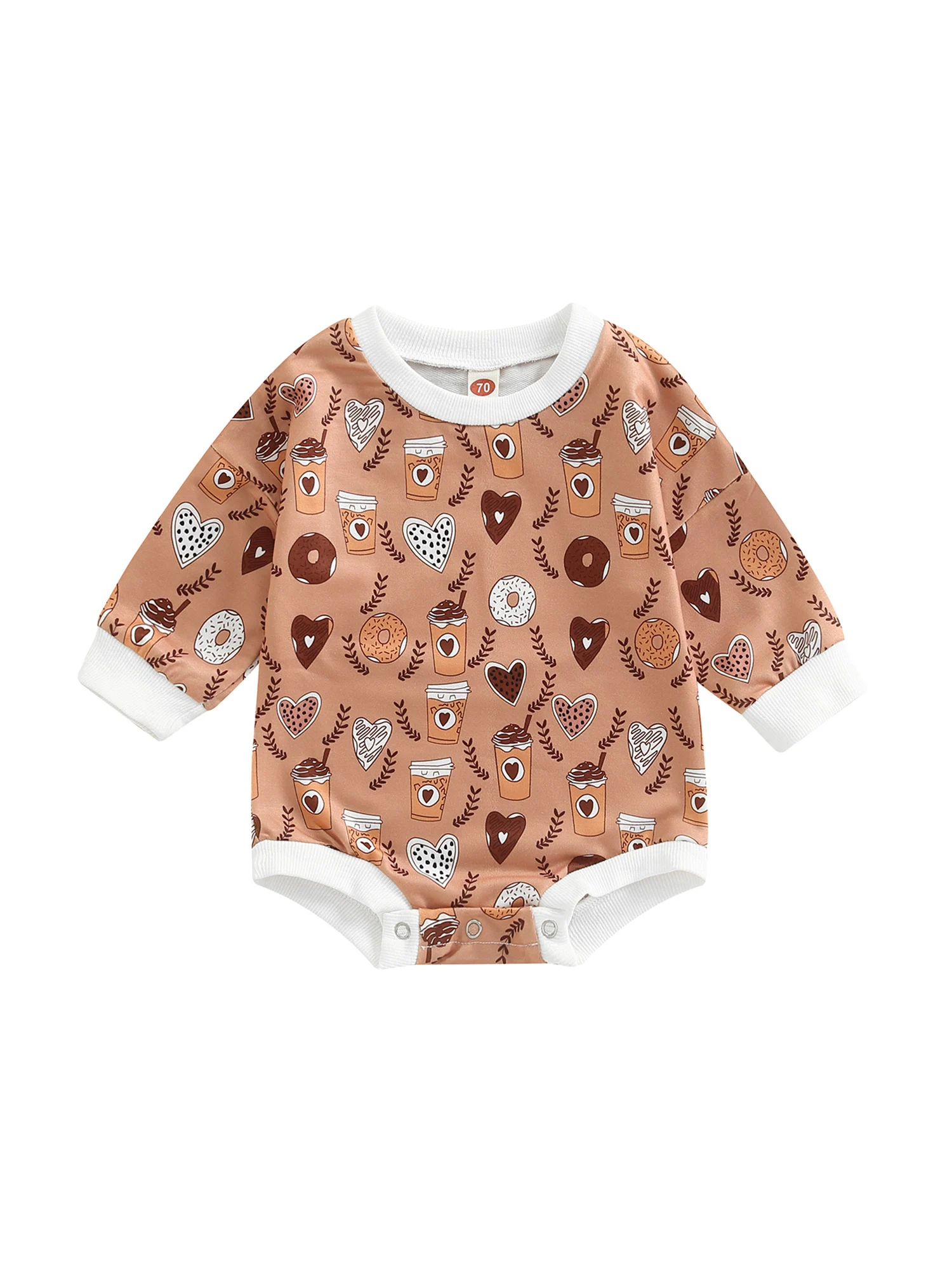 

Newborn Baby Girl Boy Sweatshirt Romper Valentine Heart Print Crew Neck Long Sleeve Snaps Jumpsuit