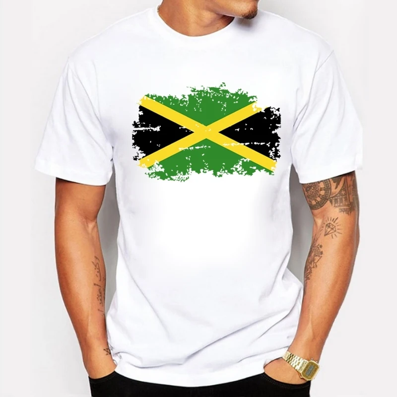 

Jamaica Flag T shirt Men Summer Short Sleeve Cotton Brands Design T-shirts Funny Jamaica National Flag Men Clothing