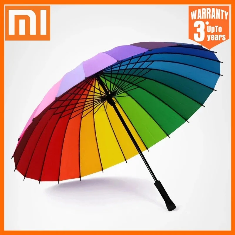 

Xiaomi rainbow umbrella strong rain frame waterproof water fashion colorful paraguas female 24k windproof long handle umbrellas