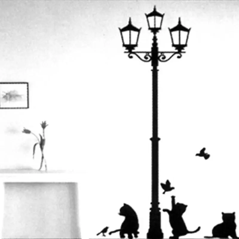 

Cute Cartoon DIY Black Ancient Lamp Cats Birds Wall Sticker Living Room Bedroom Kids Mural Home Decor Decals Decorate Wallpaper