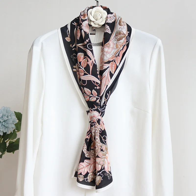 

2023 Fashion 100% Mulberry Silk for Women Scarf Luxury Neckerchief Echarpe Scarves Hijab Pashmina Shawl Wraps Foulard Female