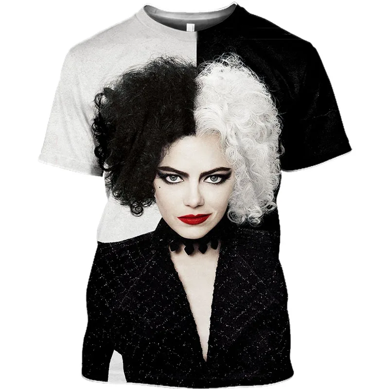 

NEW 3D Women T Shirts Cruella De Vil Dogs Graphic T-shirt Female Clothes Funny Cartoon T shirt Summer Tops Casual Oversized