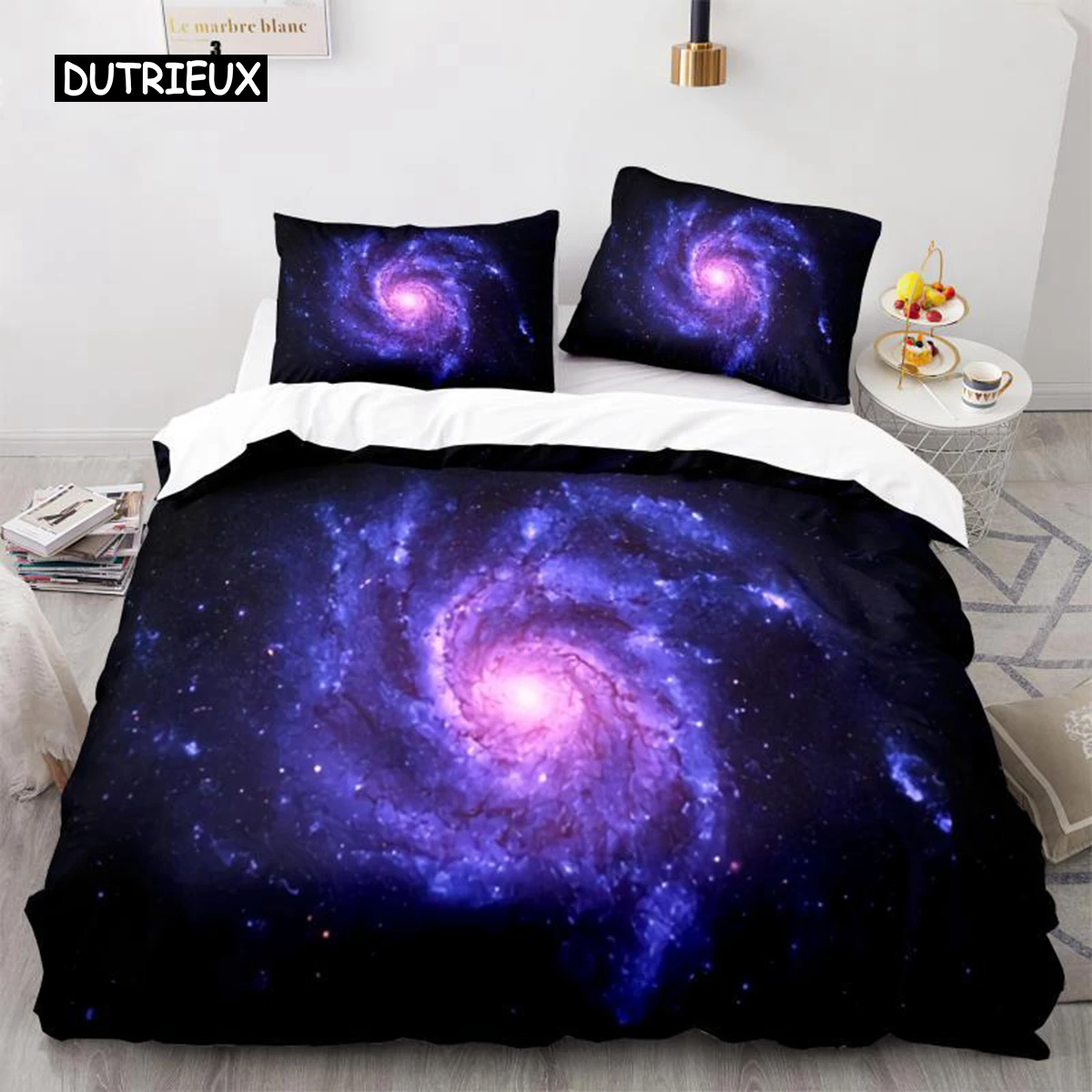 Starry Sky Duvet Cover Twin Size Universe Decor Bedding Set Microfiber Outer Space Theme Milky Way Galaxy Comforter