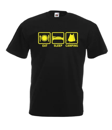 

Смешные футболки с надписью "EAT SLEEP" для кемпинга, идея подарка на Рождество, мужские и женские футболки, топ разных цветов