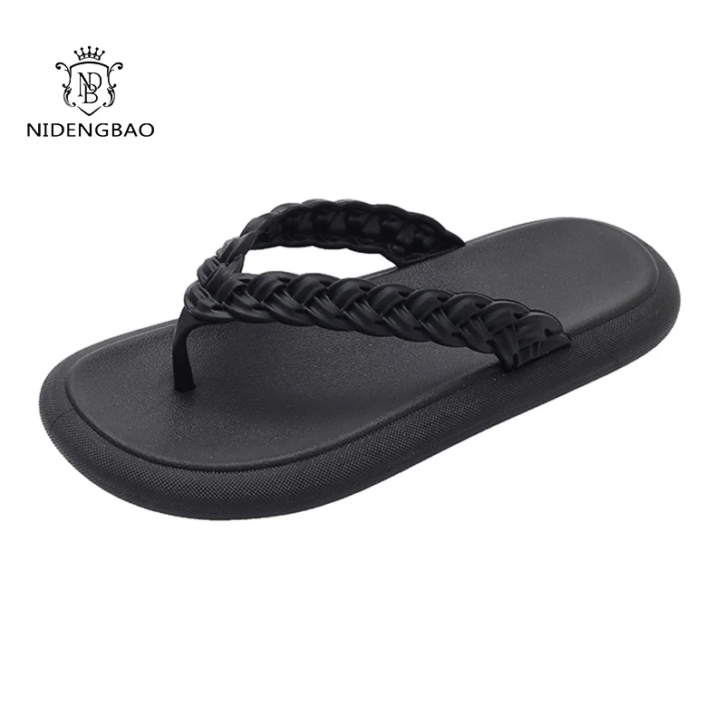 

New Fashion Slippers Women Outside Wear Beach Flip Flops Female Non-slip Clip Toe Bathroom Slides Sandals Soft Sole Flat Shoes