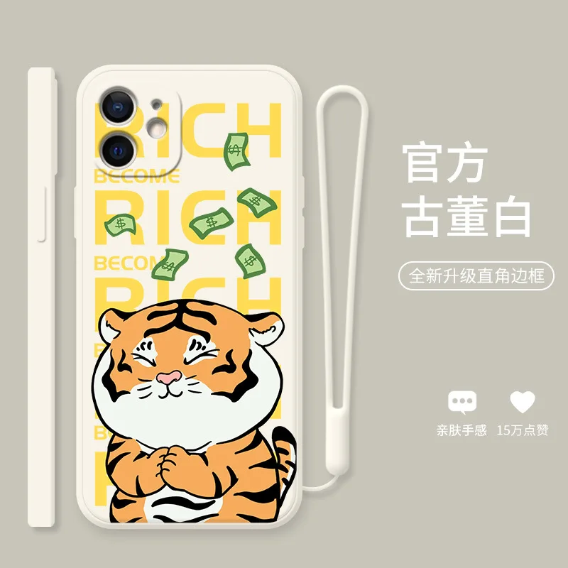 

Luxury Lucky Tiger Phone Case for Iphone 7 8 PLUS X XR XS 11 12 13 Pro Max Cartoon Tiger Liquid Silicone Cover
