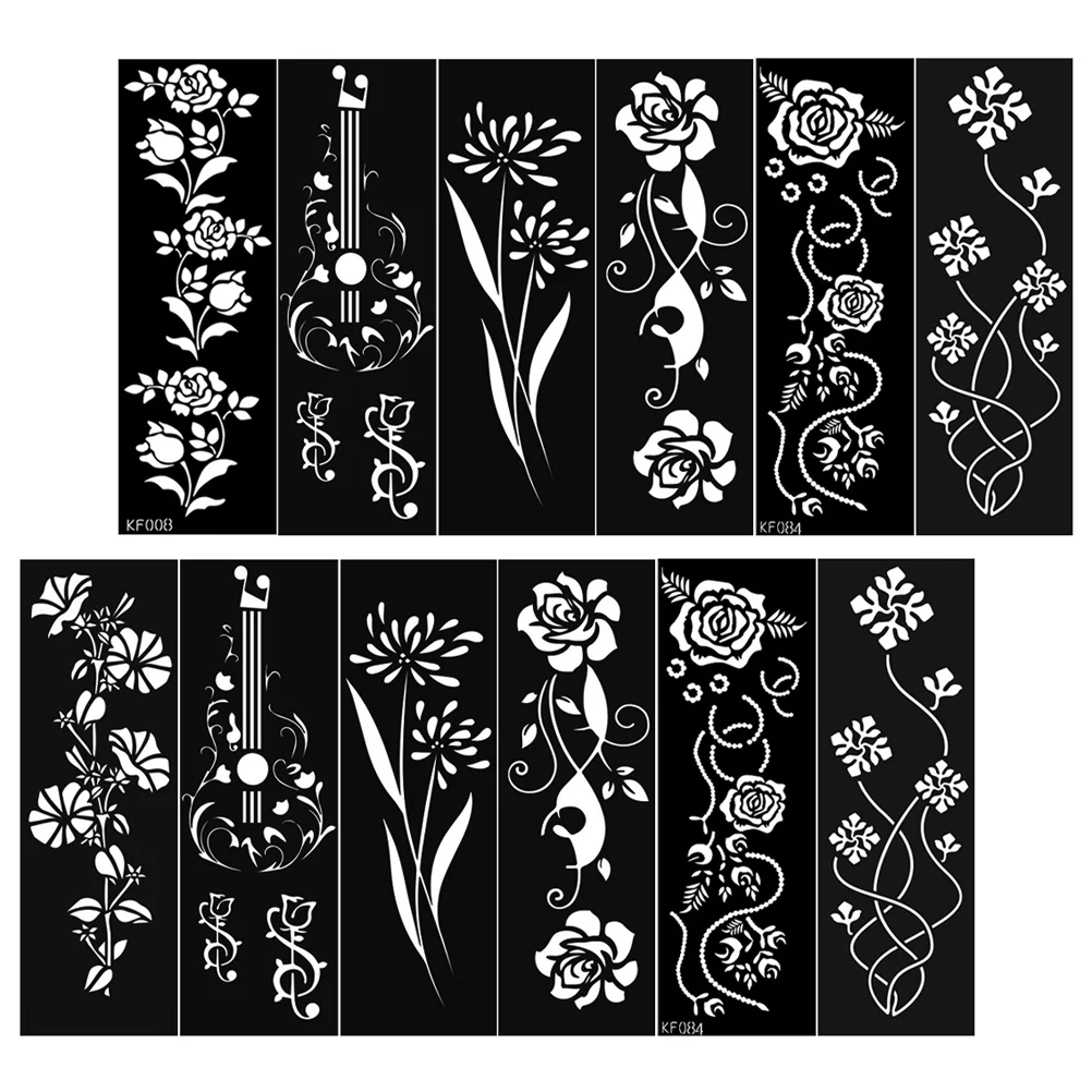 12 Sheets Hollowed Household Stencils Tattoos Accessory for Festival Daily