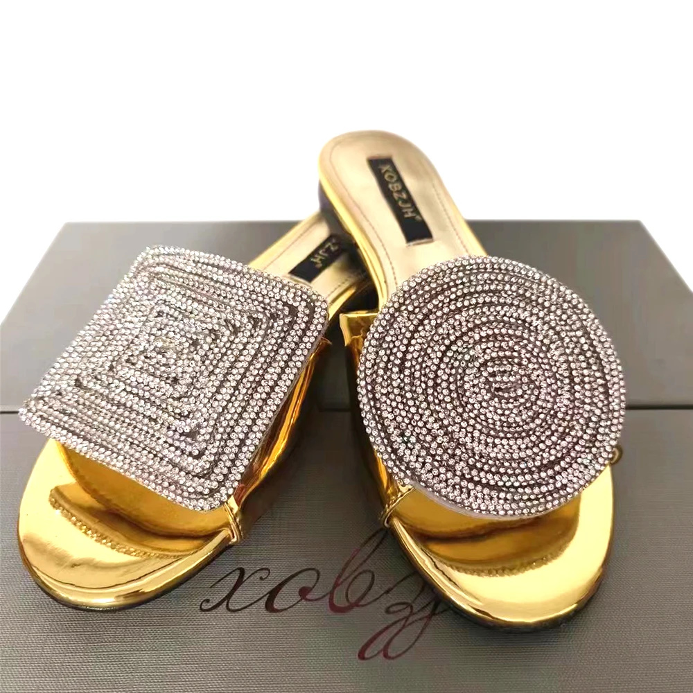 2023 Summer New Designer Slippers Women Crystal Circle and Square Open Toe Shoes