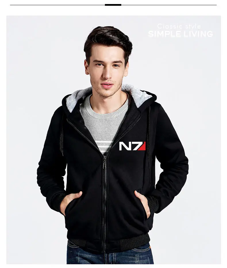 Mass Effect N7 Hoodies Fashion Jacket Winter Men Wool Liner Thick N7 Sweatshirts Coat