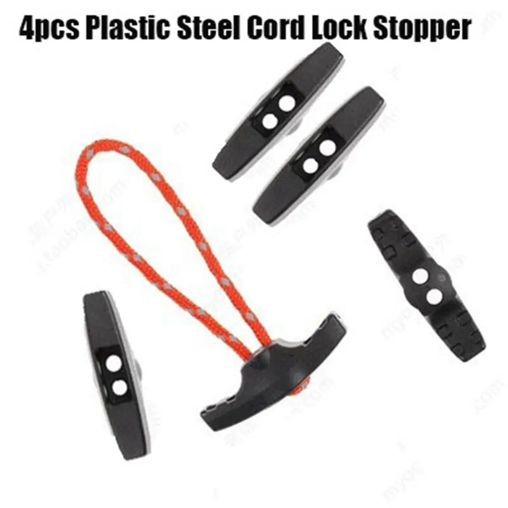 

4pcs Rope Tail Clamp Cord Lock Stopper High quality Plastic Steel Black End Clip Garment Shoelace Rope Outdoor Tool Parts