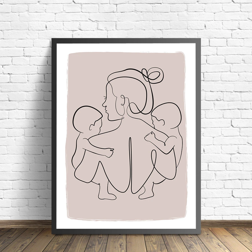 

Mom and Baby Art Line Drawing Portrait Posters Abstract Minimalist Wall Canvas Print Painting Kids Room Decorative Pictures