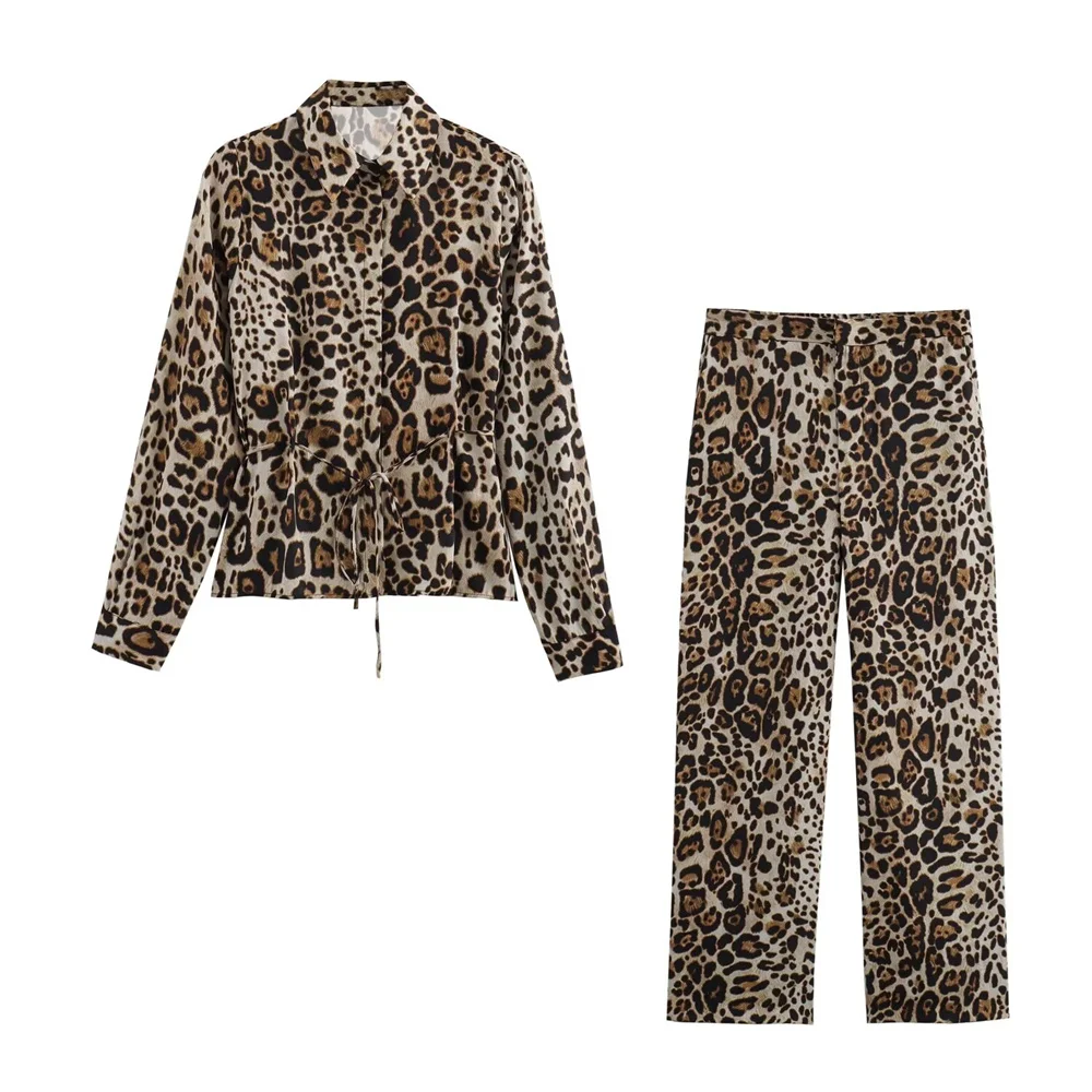 Женская модная универсальная рубашка ZAR4 с принтом животных Длинные прямые брюки