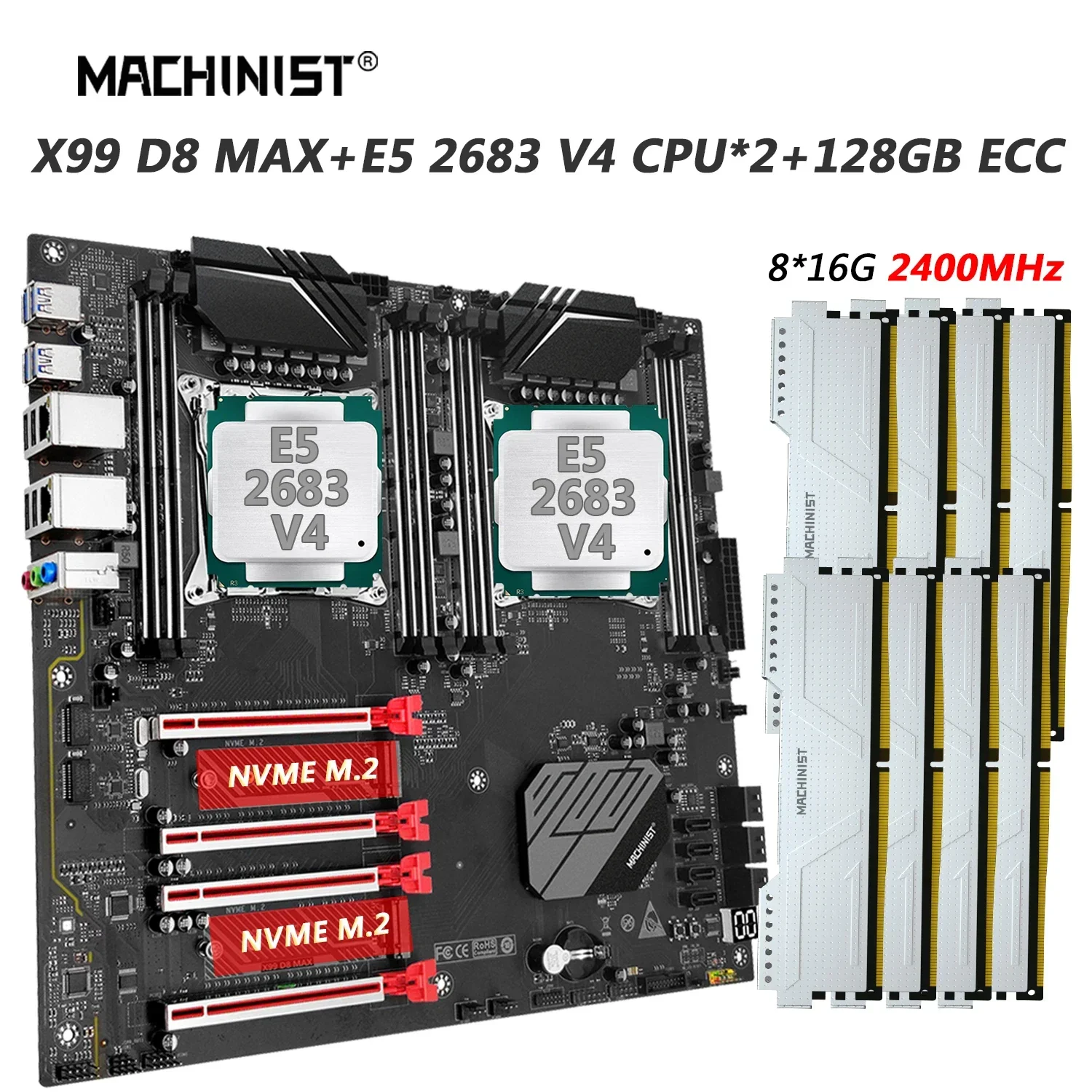 МАШИНИСТ D8 MAX X99 Материнская плата с двумя процессорами Combo LGA2011-3 Xeon Kit E5 2683 V4