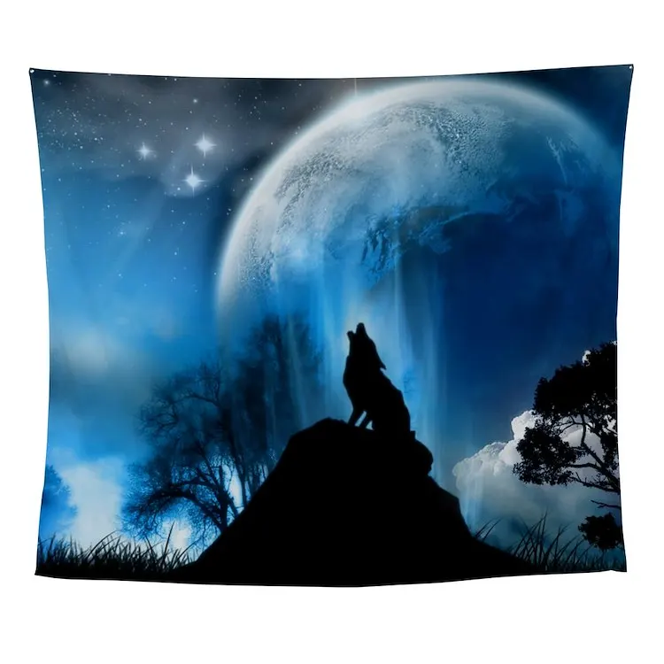 

Wolf Howling At The Moon Wall Tapestry Insect Printed Decoration Room Towel Mat Hanging Art Beautiful Blanket