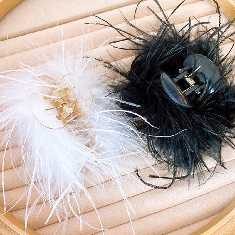 

Furry Shark Clip Hair Claws Crab Clip Ponytail Clip White Black Fluffy Fur Hair Claw Ostrich Feather Hair Clip Headwear Hairpins