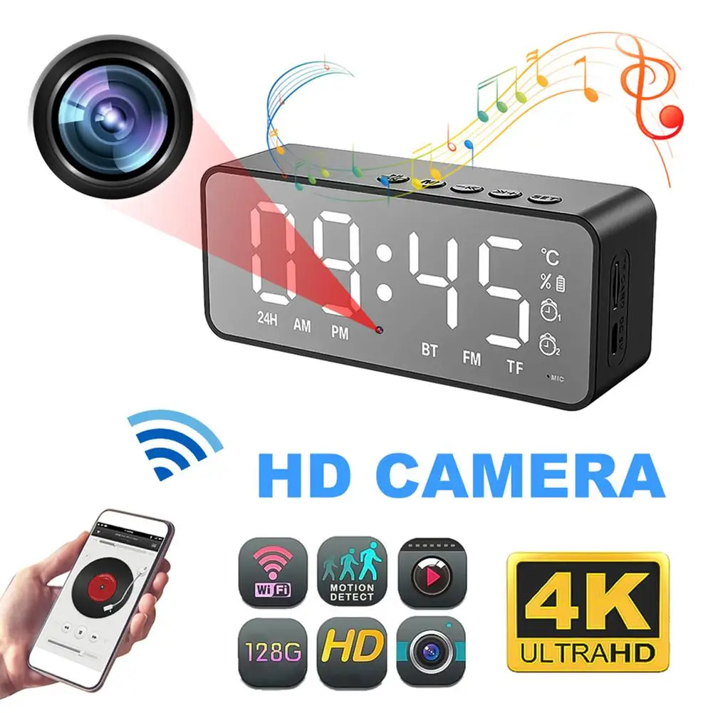 K7 Bluetooth-compatible Alarm Clock Camera Wireless Wifi Camcorder Night Vision Motion Detection Security Cam Mini Small Cam