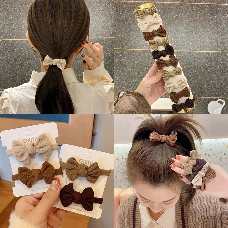 

10Pcs Coffee Bowknot Seamless Elastic Hair Rope Scrunchies Women Girls Tie Hair Rubber Bands Accessories Ring Headwear Headdress
