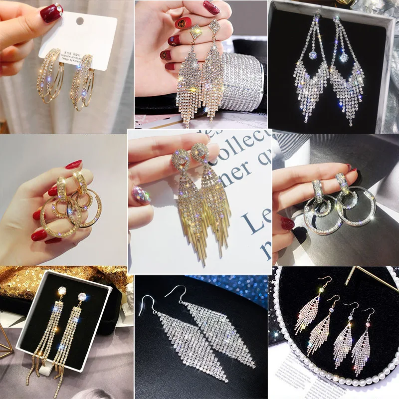 

New Silver Color Rhinestone Crystal Long Tassel Earrings for Women Bridal Drop Dangling Earrings Brincos Wedding Jewelry