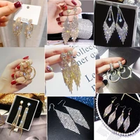 new silver color rhinestone crystal long tassel earrings for women bridal drop dangling earrings brincos wedding jewelry