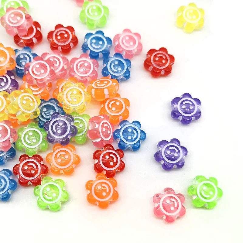 

10mm Acrylic Color Transparent Cartoon Sunflower Smiley Expression Beaded DIY Jewelry Bracelet Accessories Wholesale Abalorios