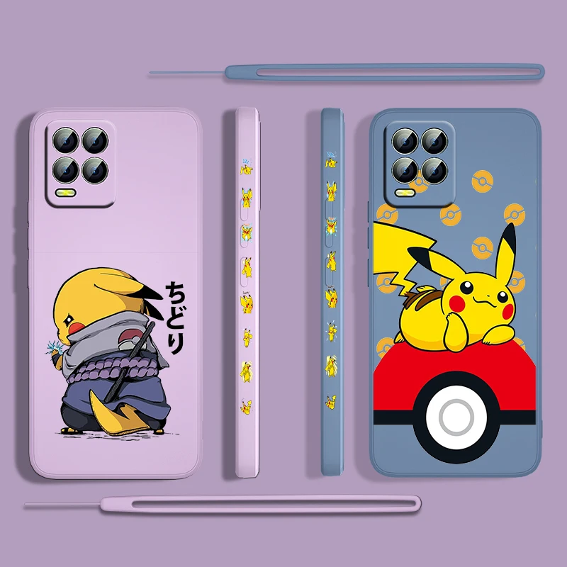 

Pikachu Cartoon Cute Boy For OPPO Realme 50i 50A 9i 8 Pro Find X3 Lite GT Master A9 2020 Liquid Left Rope Phone Case Capa Cover