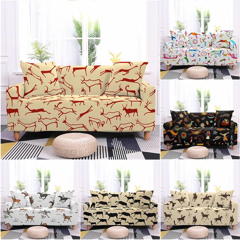 

Cartoon Cartoon Horse Pattern Printing Simple Elastic Sofa Cover 1-4 Seat Sofa Cover Living Room SofaCover Furniture Decorations