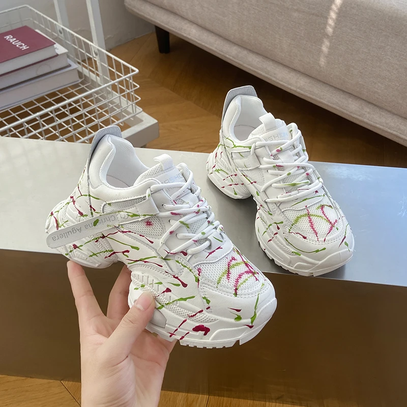 

Массивные кроссовки, повседневная модная вулканизированная обувь для женщин, женская спортивная обувь на высокой платформе, дышащая сетчатая женская обувь 2023